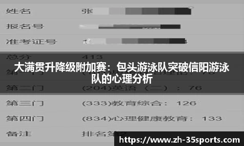 大满贯升降级附加赛:包头游泳队突破信阳游泳队的心理分析